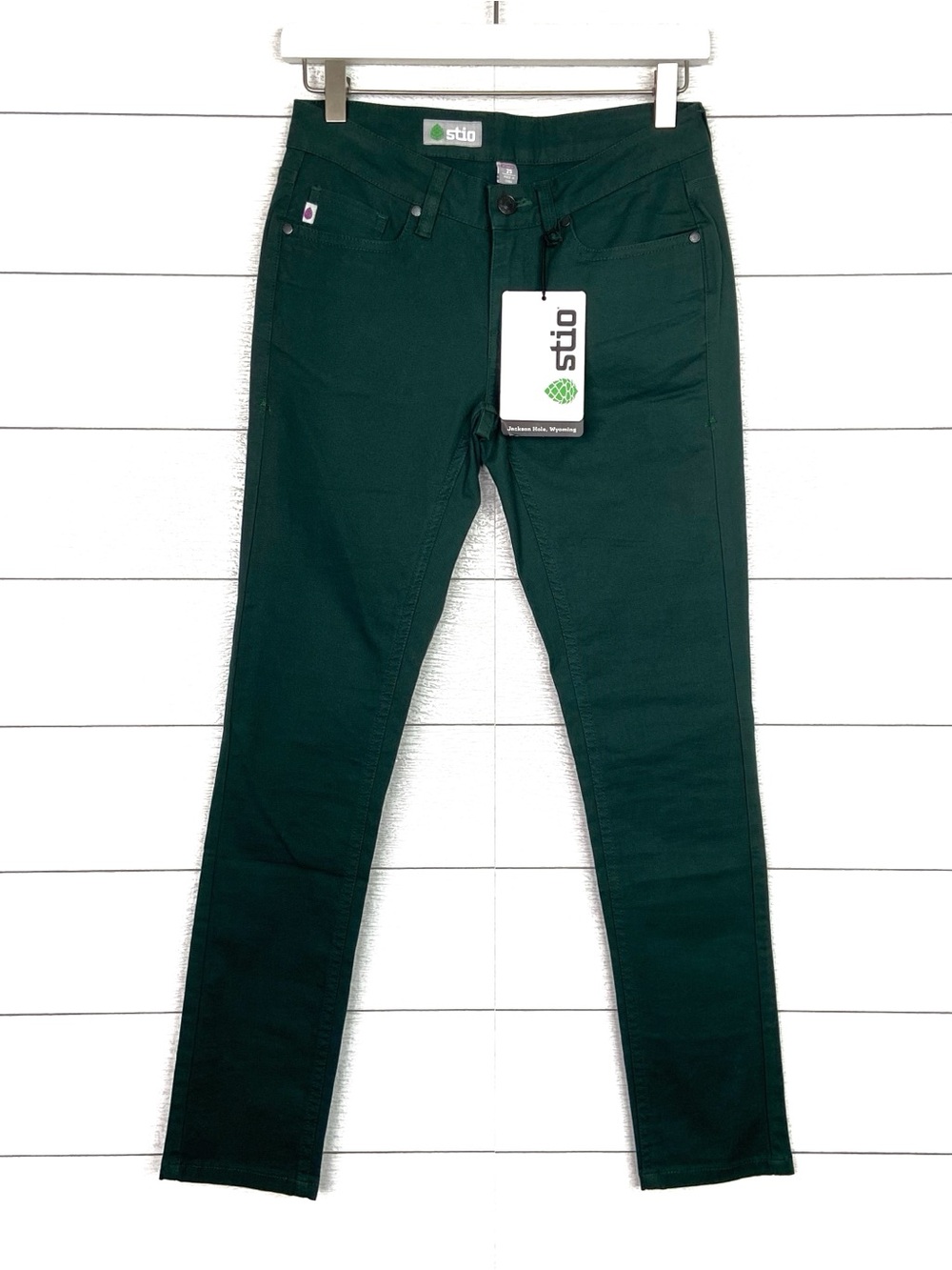 NWT Stio Rivet Canvas Skinny Pants Green Womens 2 Short Cotton Outdoor Hiking